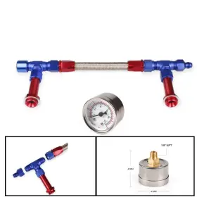 Wygyb01-bl-rd Carnow-auto-parts Fuel Line Pressure Gauge An8 Braided Dual Feed Carb For Holley Carburetor 4150