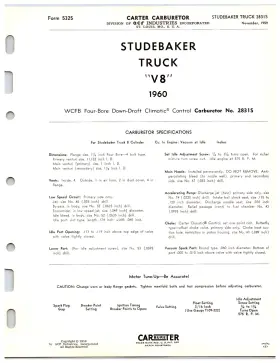 2831s Carter 1960 Studebaker Trucks V8 - Model Carburetor Info Sheet
