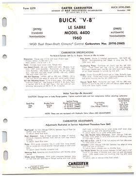 Carter 2979s-2980s 1960 Buick Le Sabre Model 4400 Carburetor Info Sheet 2979s 2980s