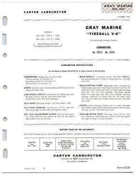 Carter 3157s Original 1960 Gray Marine Fireball V8 Engine Carburetor Info Sheet