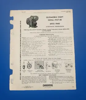 505sa Carter Oldsmobile Eight 1937-40 Carburetor Data Spec Sheet Original 695s