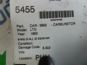 320-03982 Ford Carburetor 8-302 5.0l Id E1ae-sa Fits 81-82 Grand Marquis 7997696 320-03982 Ford Carburetor 8-302 5.0l Id E1ae-sa Fits 81-82 Grand Marquis 7997696