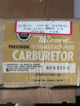 2274sa Wizard Vintage Mfg. Rebuilt 1955-56 Dodge Desoto Plymouth V8 Carburetor Carter