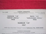 1956-57 Hudson V-8 Hornet Special,rambler Wgd Carter Carburetor &info Sheet Used. Price: $19.99.