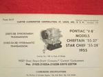 1955 Pontiac V-8 Chieftain, Star Wgd Carter Carburetor Spec & Info Sheet Used. Price: $19.99.