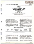 1961 Plymouth Valiant RV1 / Dodge Lancer RW1 Carter Carburetor Info Sheet Used. Price: $15.00.