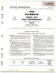 1961 Plymouth Model RP2 High Performance - Carter Carburetor Info Sheet Used. Price: $15.00.